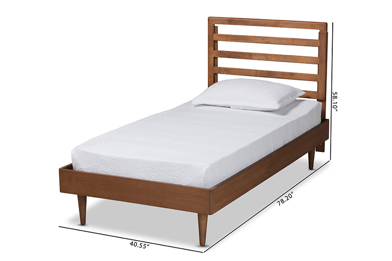 Berilo Mid-Century Walnut Brown Finished Wood Twin Size Platform Bed