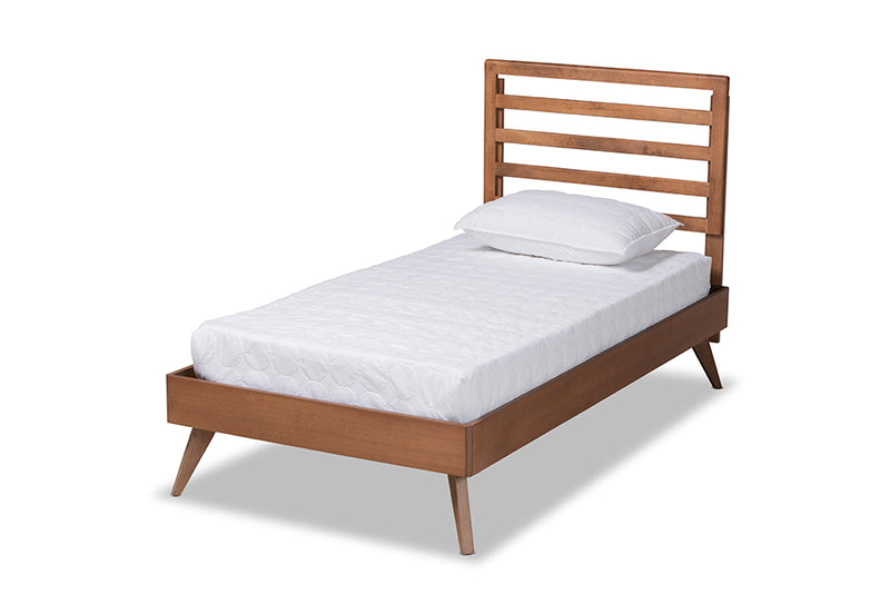 Edana Mid-Century Modern Ash Walnut Finished Wood Twin Size Platform Bed