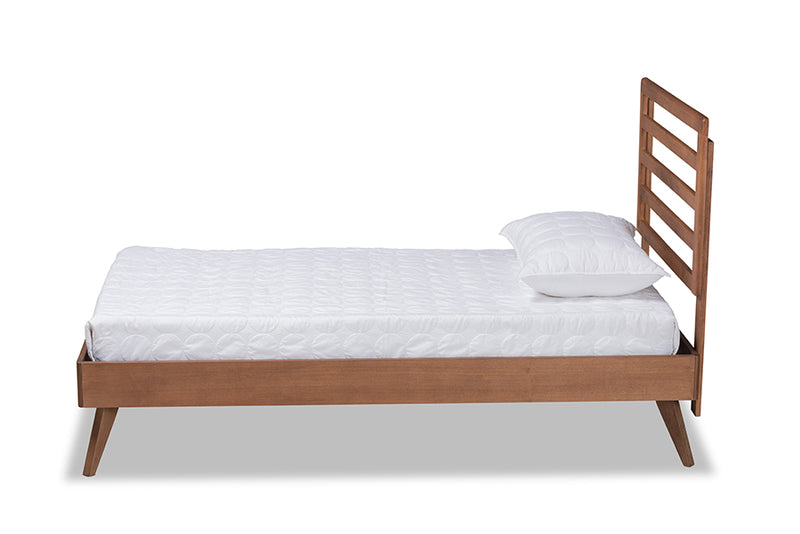 Edana Mid-Century Modern Ash Walnut Finished Wood Twin Size Platform Bed