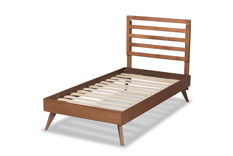 Edana Mid-Century Modern Ash Walnut Finished Wood Twin Size Platform Bed