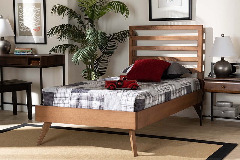 Edana Mid-Century Modern Ash Walnut Finished Wood Twin Size Platform Bed