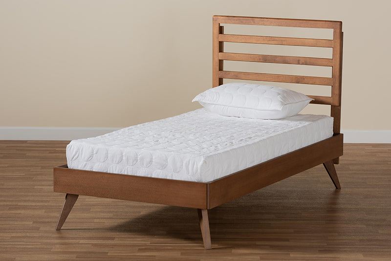 Edana Mid-Century Modern Ash Walnut Finished Wood Twin Size Platform Bed