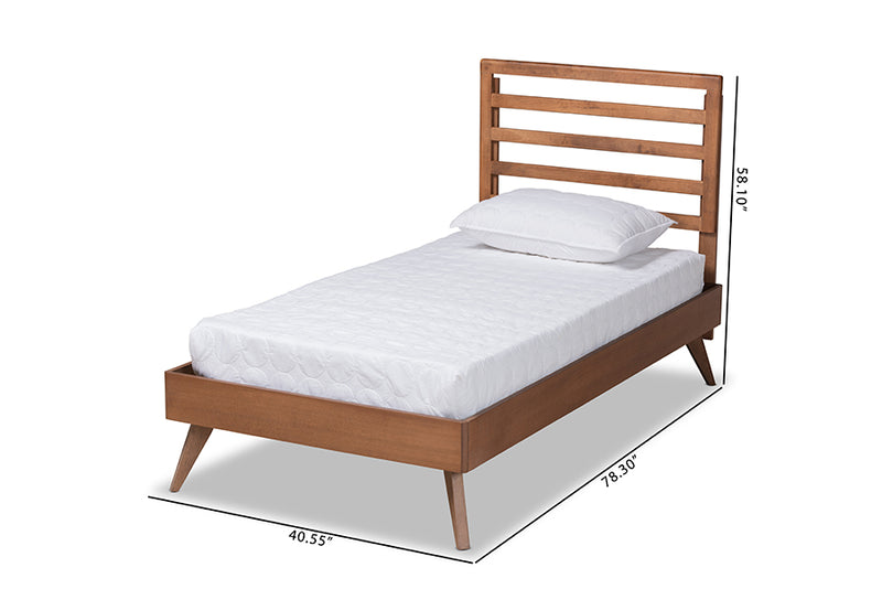 Edana Mid-Century Modern Ash Walnut Finished Wood Twin Size Platform Bed