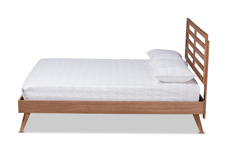 Edana Mid-Century Modern Ash Walnut Finished Wood Full Size Platform Bed