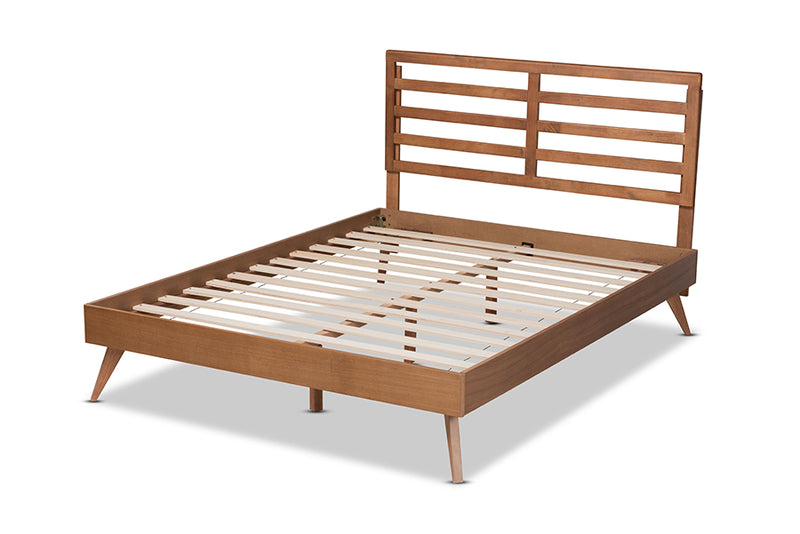 Edana Mid-Century Modern Ash Walnut Finished Wood Full Size Platform Bed