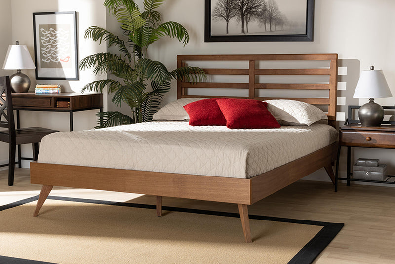 Edana Mid-Century Modern Ash Walnut Finished Wood Full Size Platform Bed