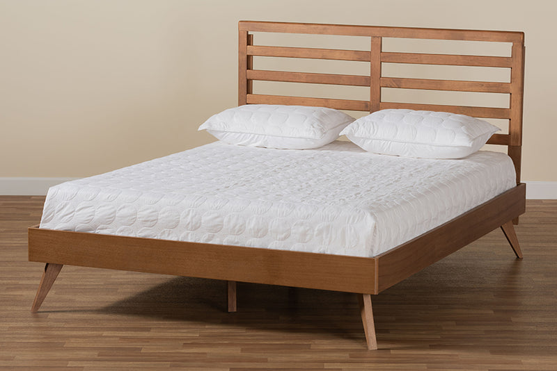 Edana Mid-Century Modern Ash Walnut Finished Wood Full Size Platform Bed