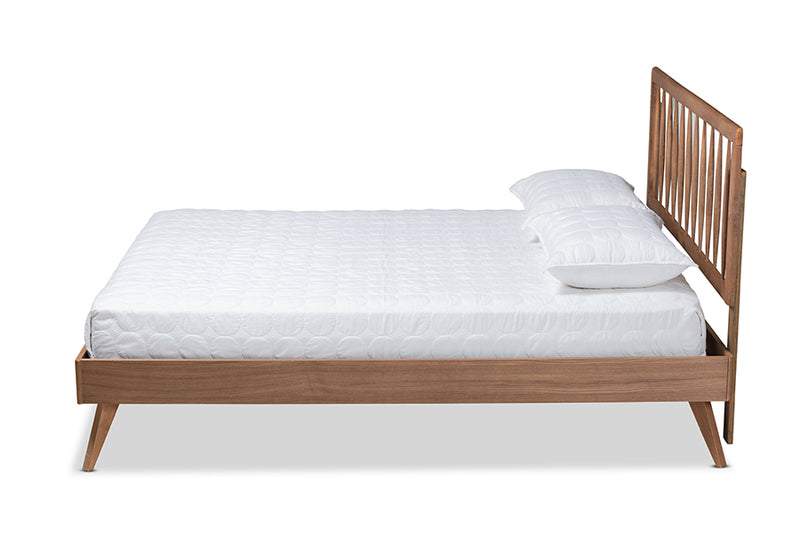 Jihan Mid-Century Modern Ash Walnut Finished Wood Full Size Platform Bed