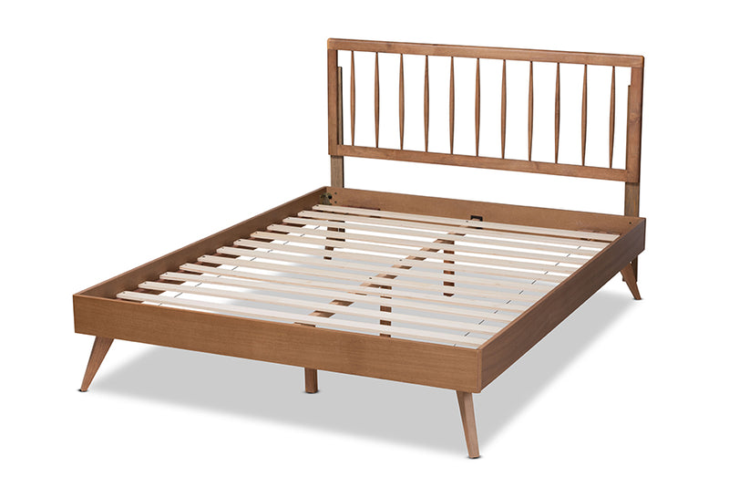 Jihan Mid-Century Modern Ash Walnut Finished Wood Full Size Platform Bed