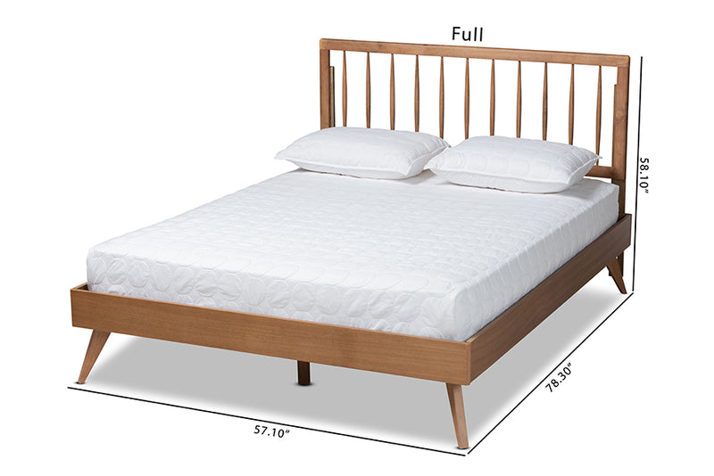 Jihan Mid-Century Modern Ash Walnut Finished Wood Queen Size Platform Bed