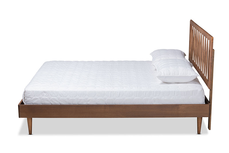 Gregory Mid-Century Modern Ash Walnut Finished Wood Queen Size Platform Bed