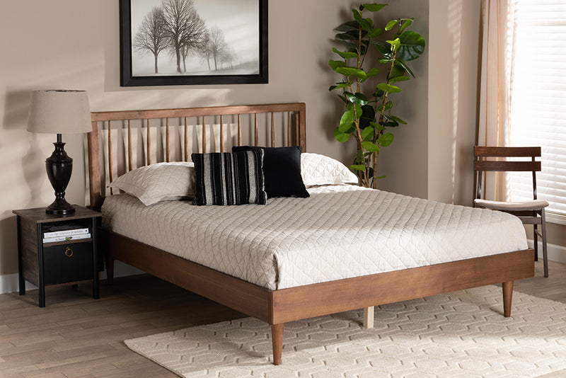 Gregory Mid-Century Modern Ash Walnut Finished Wood Queen Size Platform Bed