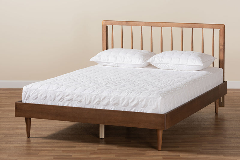 Gregory Mid-Century Modern Ash Walnut Finished Wood King Size Platform Bed