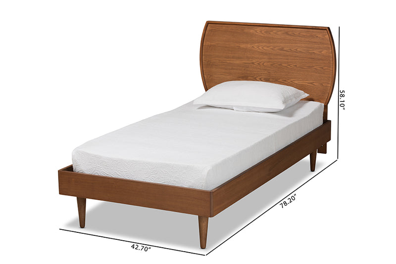 Adonis Mid-Century Modern Walnut Brown Finished Wood Twin Size Platform Bed