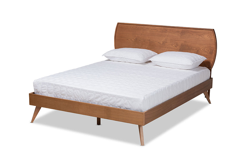 Decker Mid-Century Modern Walnut Brown Finished Wood Queen Size Platform Bed