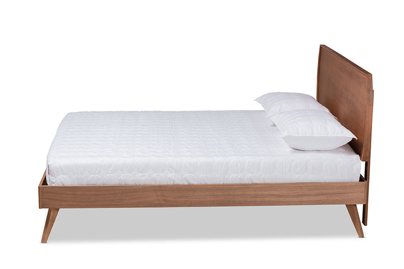 Decker Mid-Century Modern Walnut Brown Finished Wood Queen Size Platform Bed