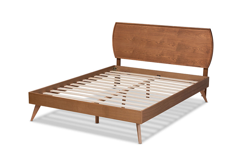 Decker Mid-Century Modern Walnut Brown Finished Wood Queen Size Platform Bed