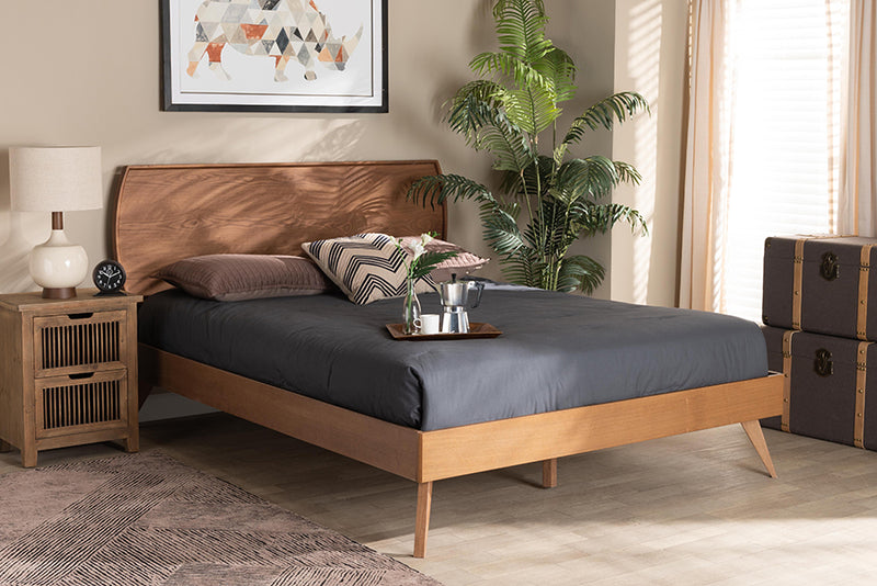 Decker Mid-Century Modern Walnut Brown Finished Wood Queen Size Platform Bed