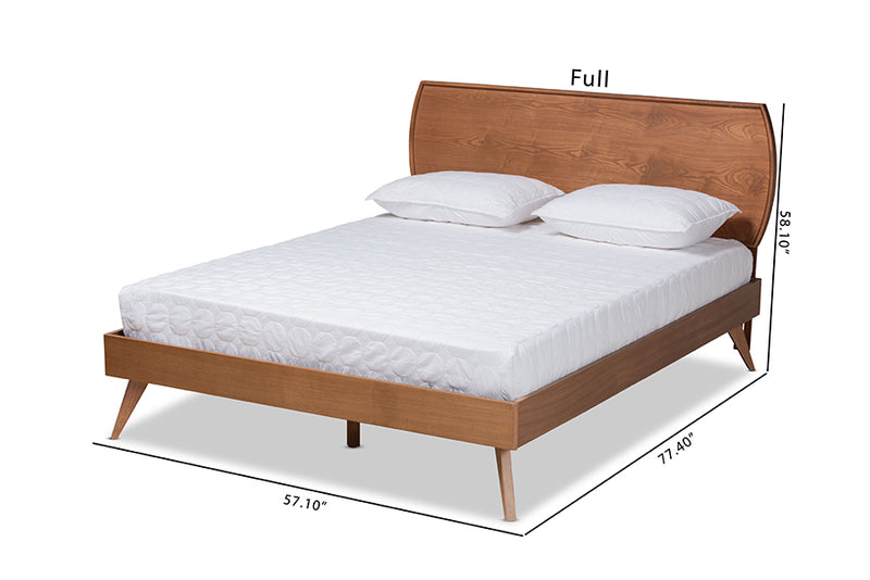 Decker Mid-Century Modern Walnut Brown Finished Wood Queen Size Platform Bed