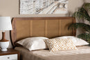 Pakis Ash Walnut and Synthetic Rattan Queen Size Headboard Baxton