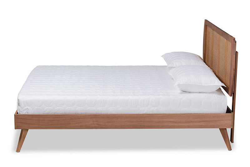 Oscar Walnut Brown and Synthetic Rattan King Size Platform Bed Baxton
