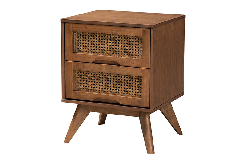 Oscar Walnut Brown and Woven Rattan Queen Size 3-Piece Bedroom Set Baxton