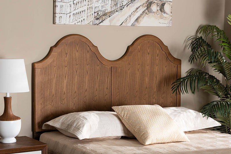 Capri Vintage Classic and Traditional Ash Walnut Finished Wood Queen Size Arched Headboard