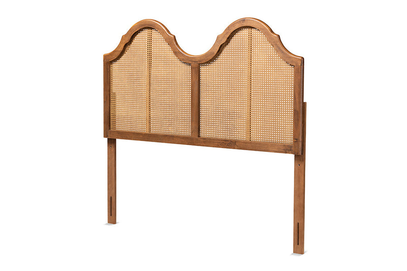 Daniella Ash Walnut and Synthetic Rattan Full Size Arched Headboard Baxton