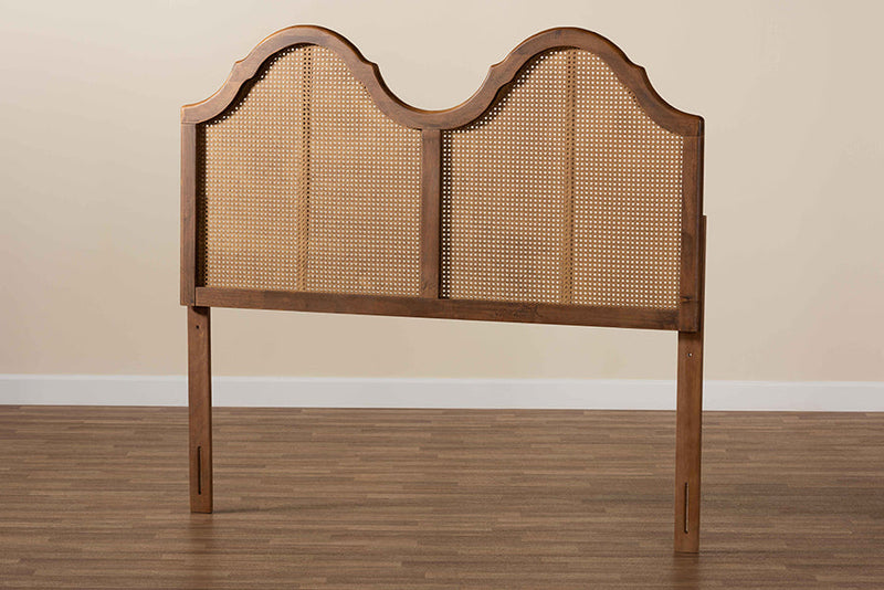 Daniella Ash Walnut and Synthetic Rattan Full Size Arched Headboard Baxton