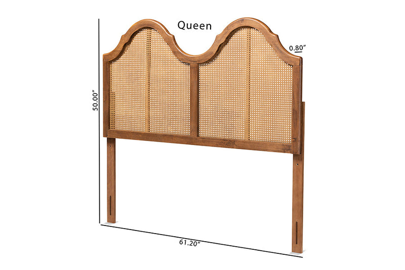 Daniella Ash Walnut and Synthetic Rattan Full Size Arched Headboard Baxton