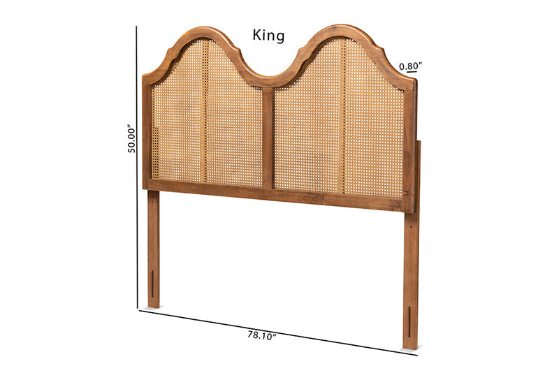 Daniella Ash Walnut and Synthetic Rattan Full Size Arched Headboard Baxton