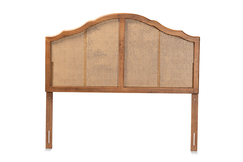 Alinia Vintage Classic and Traditional Ash Walnut Finished Wood and Synthetic Rattan Queen Size Arched Headboard