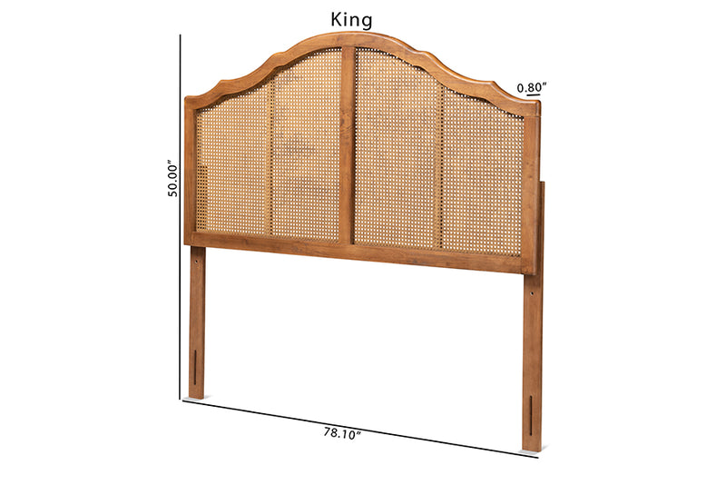 Alinia Vintage Classic and Traditional Ash Walnut Finished Wood and Synthetic Rattan Queen Size Arched Headboard