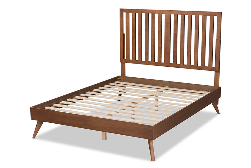 Rowanne Mid-Century Modern Walnut Brown Finished Wood Full Size Platform Bed