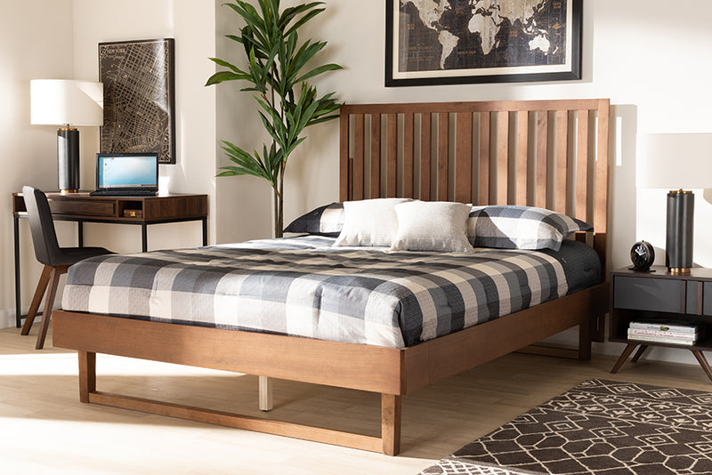 Camara Modern and Contemporary Walnut Brown Finished Wood King Size Platform Bed