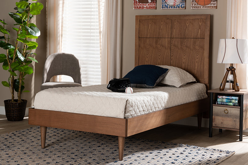 Bennett Mid-Century Modern Walnut Brown Finished Wood Twin Size Platform Bed