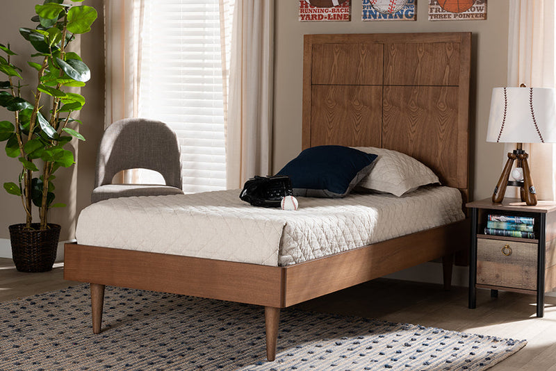 Bennett Walnut Brown Twin Size Platform Bed Baxton