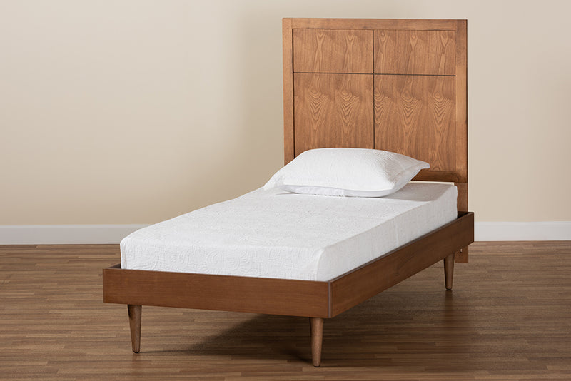 Bennett Mid-Century Modern Walnut Brown Finished Wood Twin Size Platform Bed