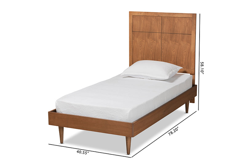 Bennett Mid-Century Modern Walnut Brown Finished Wood Twin Size Platform Bed