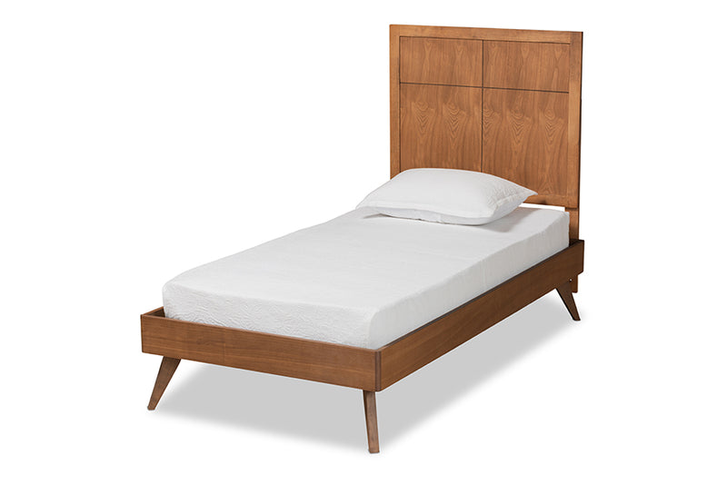 Idris Mid-Century Modern Walnut Brown Finished Wood Twin Size Platform Bed