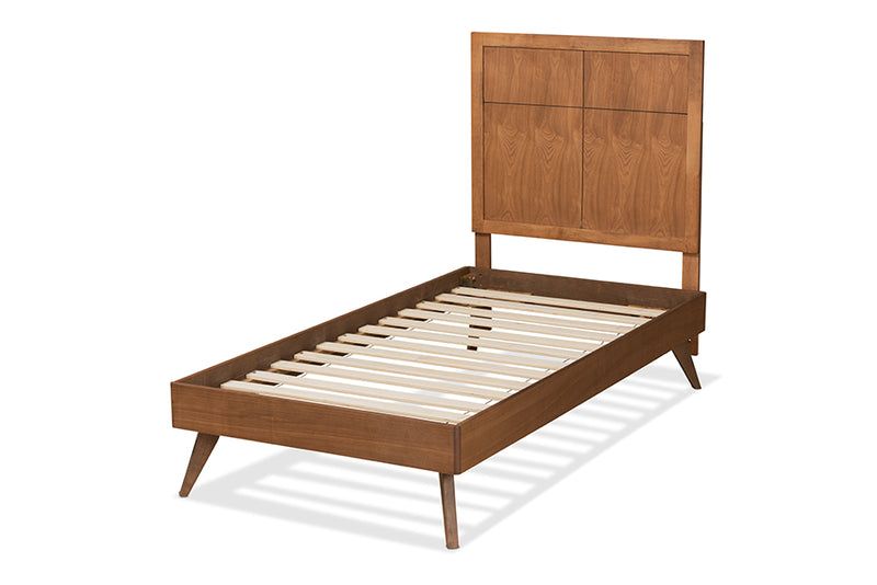 Idris Mid-Century Modern Walnut Brown Finished Wood Twin Size Platform Bed