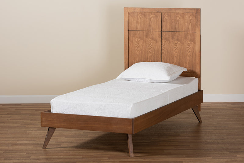 Idris Mid-Century Modern Walnut Brown Finished Wood Twin Size Platform Bed