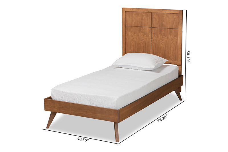 Idris Mid-Century Modern Walnut Brown Finished Wood Twin Size Platform Bed