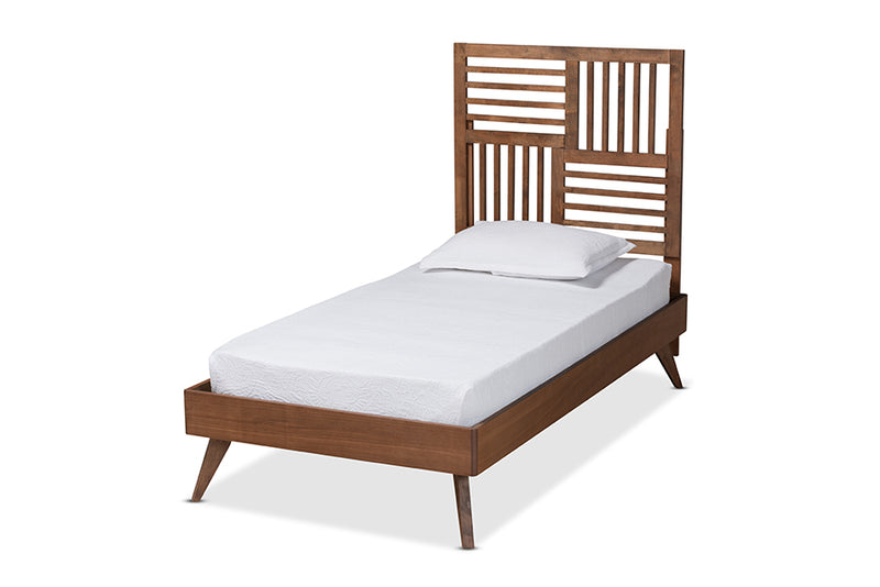 Pemberly Mid-Century Walnut Brown Finished Wood Twin Size Platform Bed