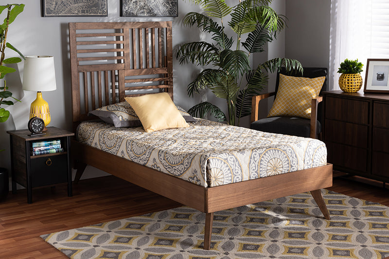 Pemberly Mid-Century Walnut Brown Finished Wood Twin Size Platform Bed