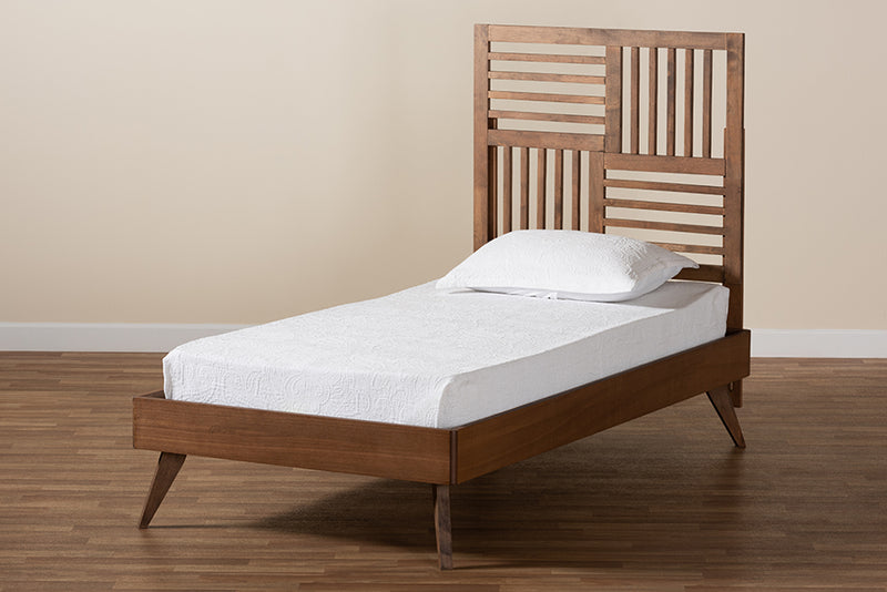 Pemberly Mid-Century Walnut Brown Finished Wood Twin Size Platform Bed