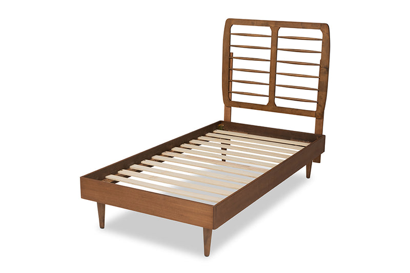 Barbon Mid-Century Modern Walnut Brown Finished Wood Twin Size Platform Bed