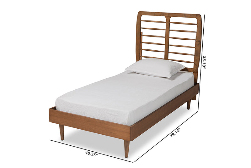 Barbon Mid-Century Modern Walnut Brown Finished Wood Twin Size Platform Bed