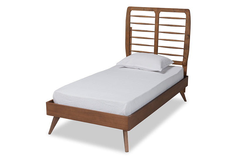 Romilly Mid-Century Modern Walnut Brown Finished Wood Twin Size Platform Bed