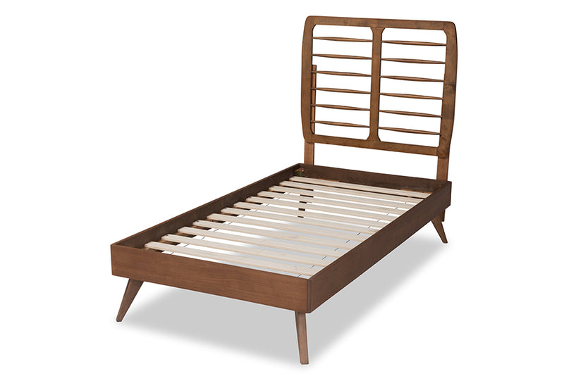 Romilly Mid-Century Modern Walnut Brown Finished Wood Twin Size Platform Bed